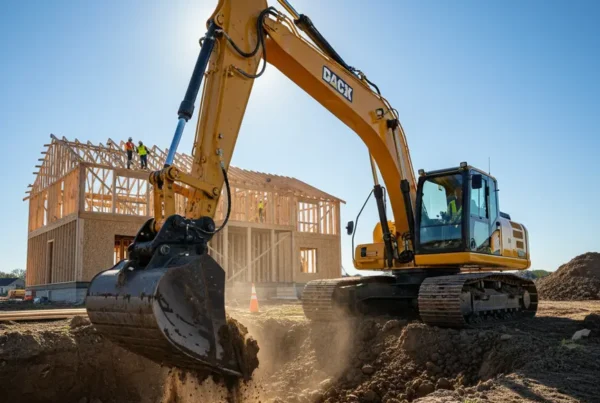 A modern excavator digging the foundation for a new home in Columbus, Ohio.
