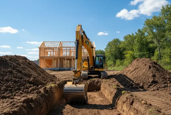 Excavator digging a new home foundation on a construction site in Central Ohio.