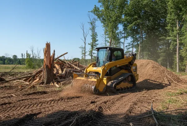 Land clearing in Central Ohio with a forestry mulcher clearing an acre of land.