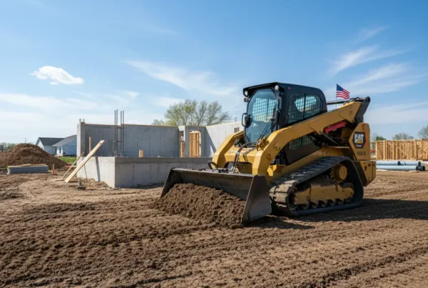CAT skid steer performing lot grading for a new home construction site in Ohio.