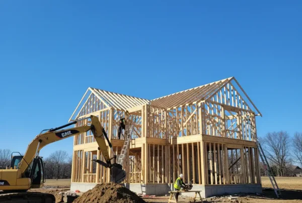 A new home in Central Ohio during the construction and framing phase.