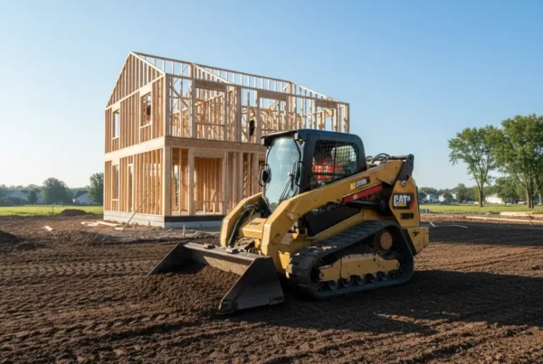 Skid steer preparing a plot of land for a new house construction in Ohio.