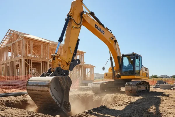 Excavator digging a foundation for a new residential home in Central Ohio.