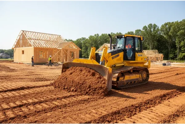 Bulldozer performing precision land leveling on a new home construction site in Central Ohio.