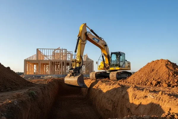 Excavator digging a foundation for a new residential construction project in Central Ohio.