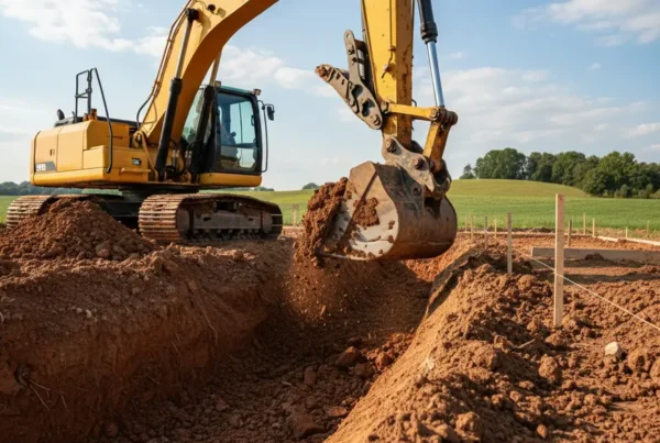 Excavator digging a new home foundation in the heavy clay soil of Union County.