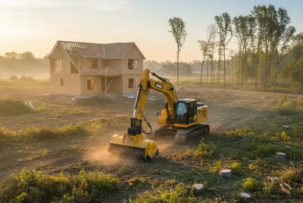 Excavator clearing land for a new suburban home development in Pataskala, Ohio.