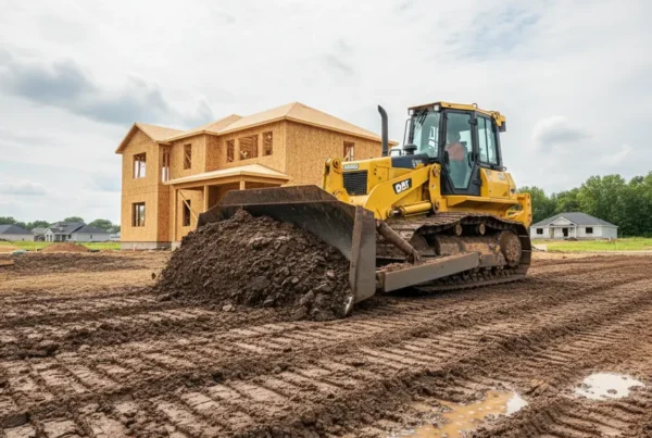 Bulldozer performing expert land leveling on a construction site with heavy clay soil in Franklin County.