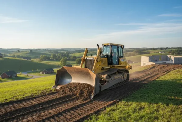 Bulldozer performing expert land leveling on a steep residential hillside in Lancaster, Ohio.