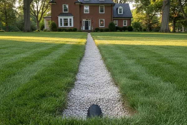 A newly installed French drain in the yard of a historic Bexley home.
