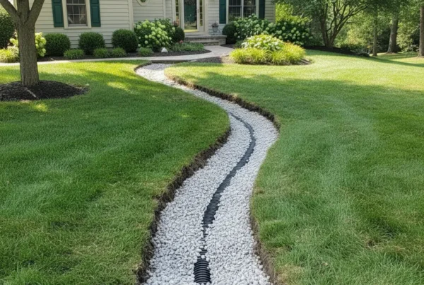 A newly installed French drain system in the yard of a Galena, Ohio home.