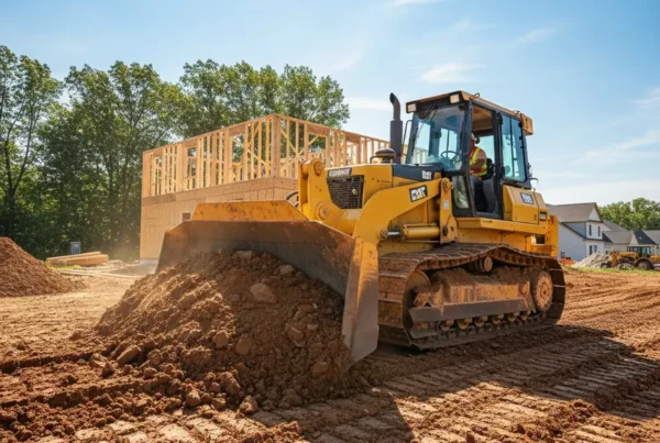 Bulldozer performing land leveling on a clay soil lot in Johnstown, Ohio.