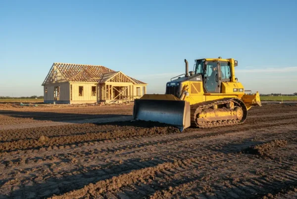Bulldozer performing land leveling on a residential property lot in Marysville, Ohio.