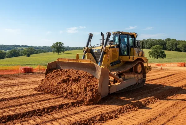 Bulldozer performing land leveling on a residential lot with clay soil in Galena, Ohio.