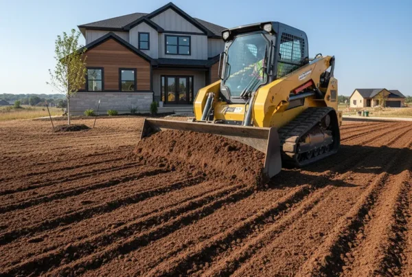 A compact track loader performing expert land leveling on a residential lot in Ohio.