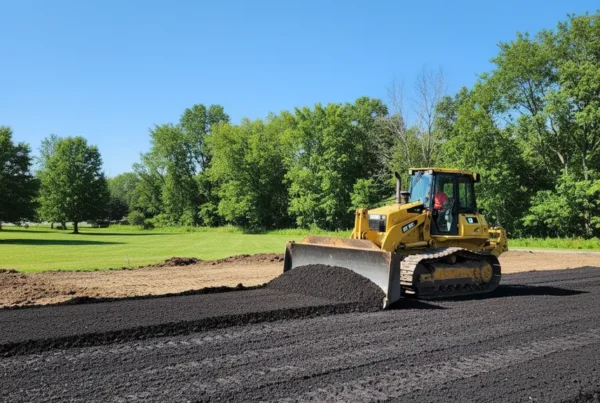 A bulldozer at work performing land leveling on a residential property in Richwood, Ohio.