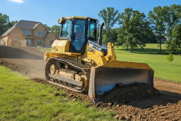 Bulldozer performing land leveling on a rolling residential lot in Sunbury, Ohio.