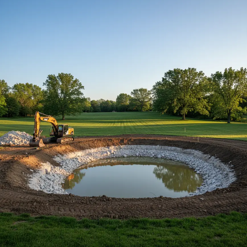 Pond Excavation New Albany OH — Expansive Lots & Limestone Terrain | Fortress Level
