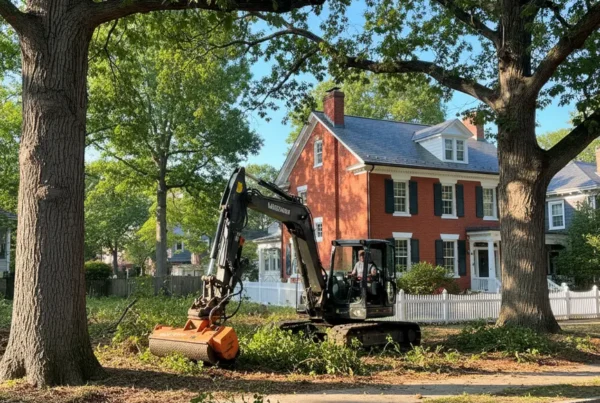 Excavator performing precise lot clearing on a residential property in Columbus, Ohio.