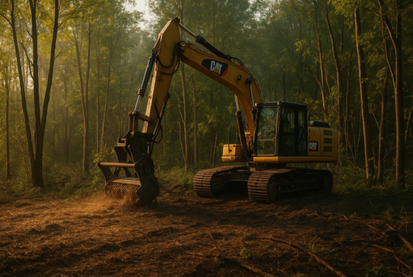 Land clearing with tracked excavator in Central Ohio forest